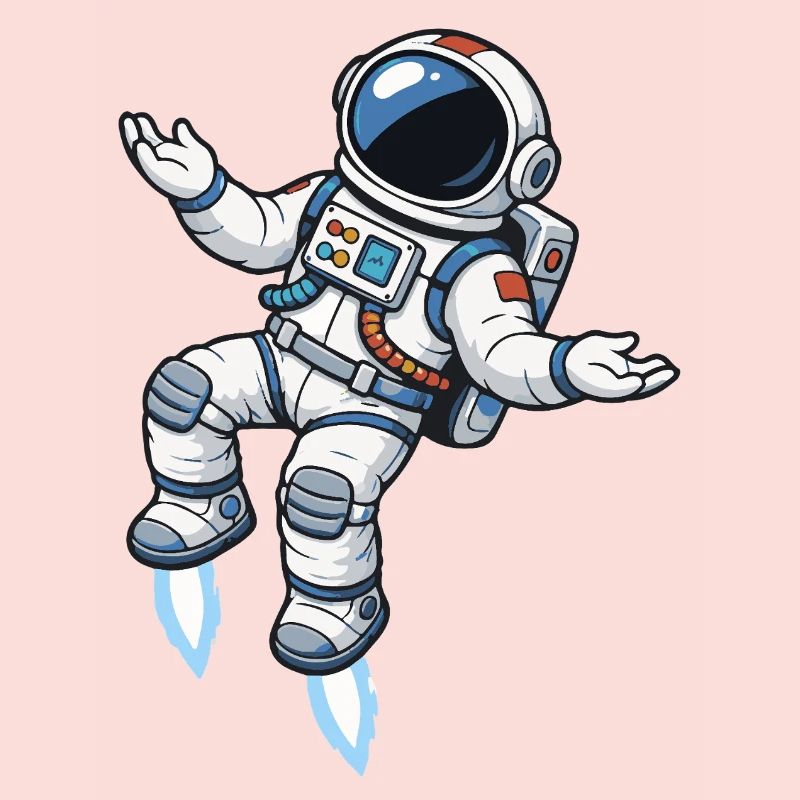 Floating cartoon astronaut with rocket propulsion