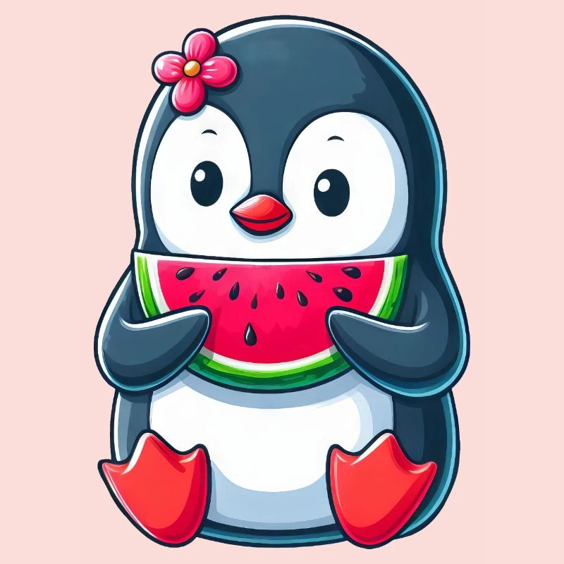 pingouin mignon avec dessin animé d’été pastèque