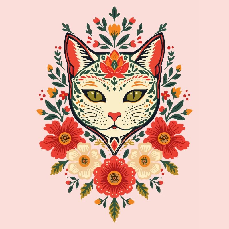 Chat fleur dans le style folklorice