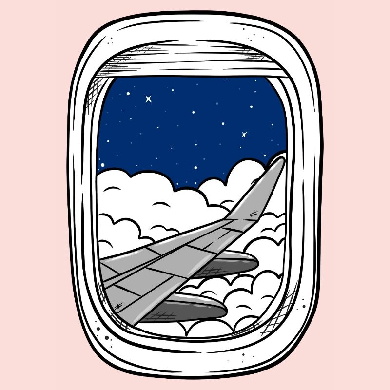Night flight over cloud windows