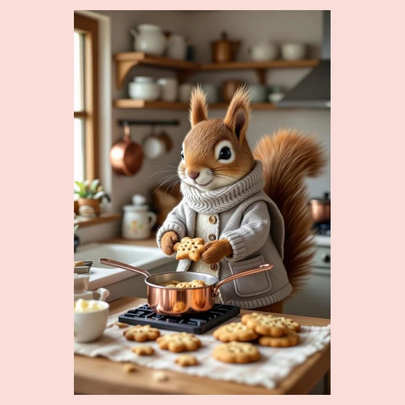 Squirrel in Winter Kitchen Cozily