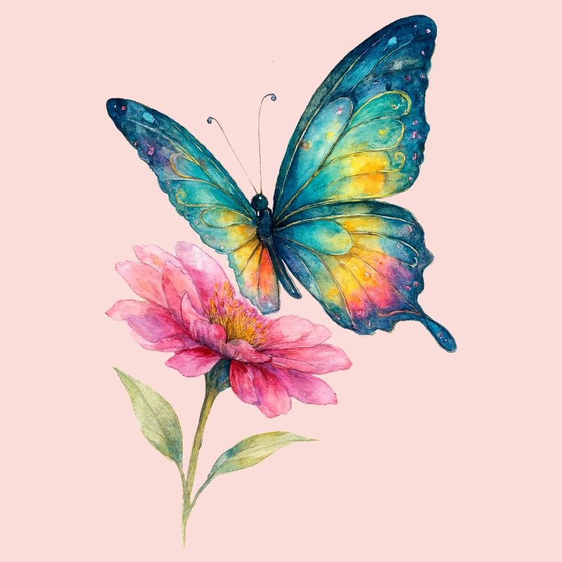 Papillon coloré et fleur