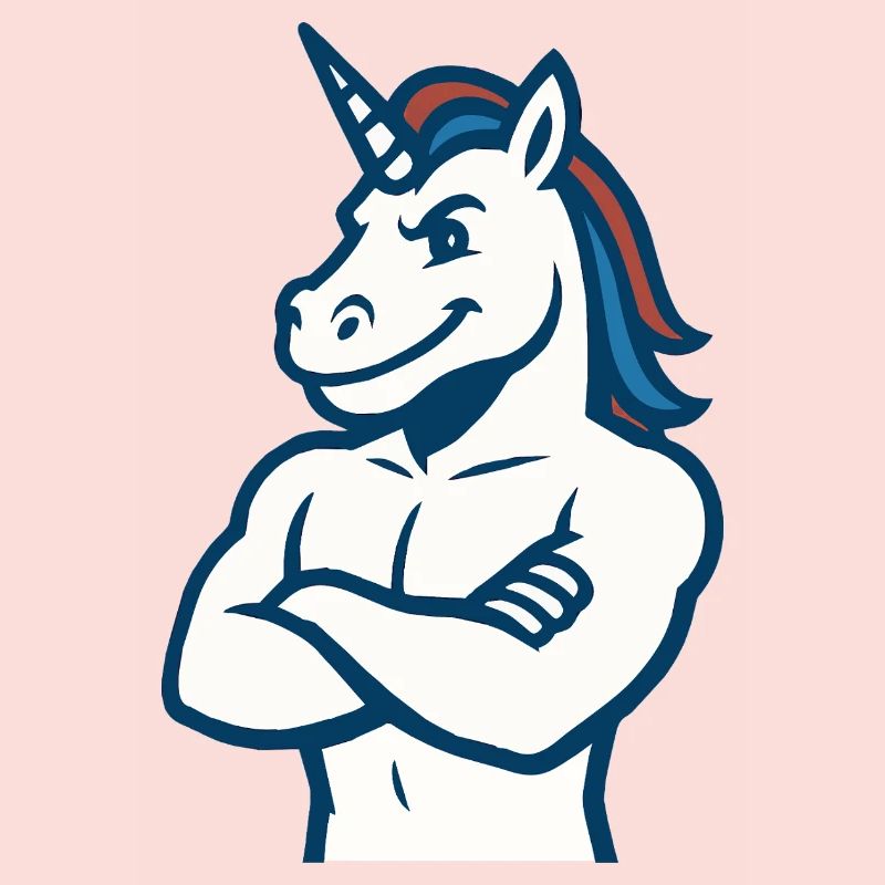Selbstbewusstes Einhorn-Maskottchen Starkes Sportdesign