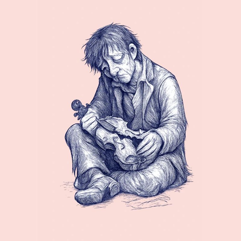 Melancholic reader | Hand Painted Drawing