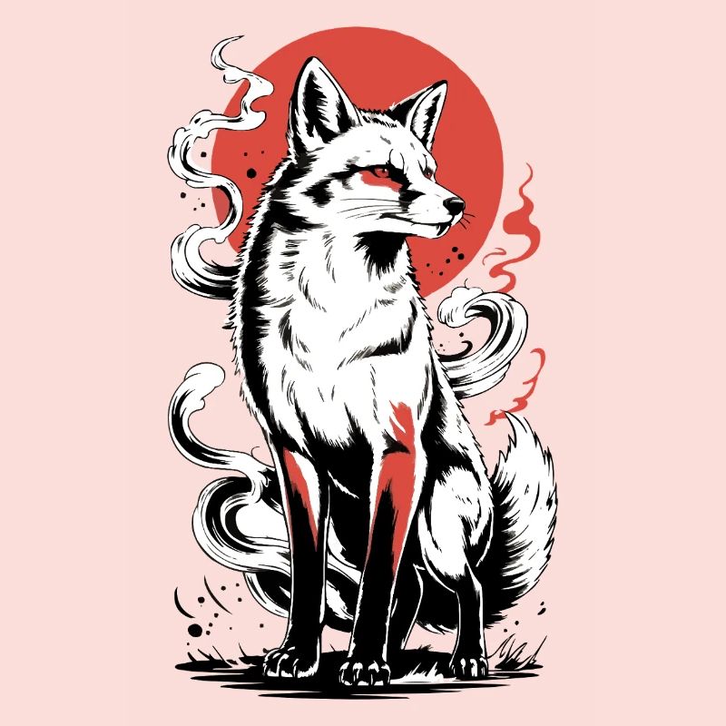 Powerful fox with sun