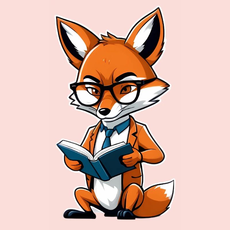 Intellectual fox with glasses reading book