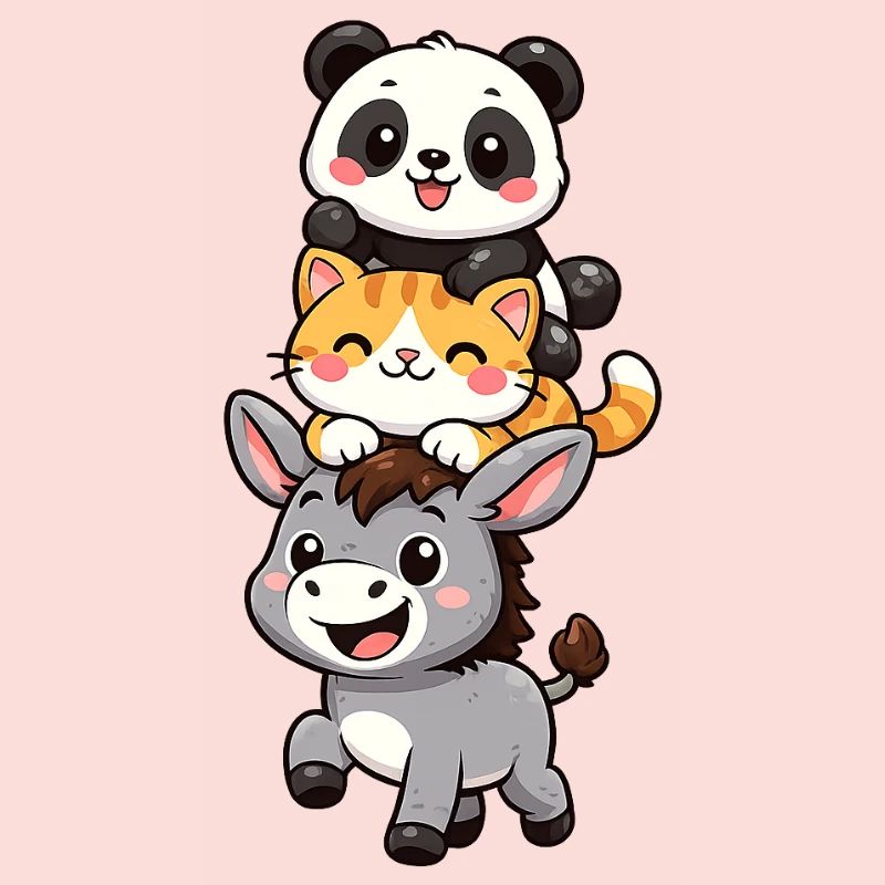 Panda, Katze, Esel