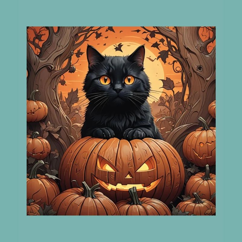Chat noir d’Halloween avec Jack-o-Lantern Automne