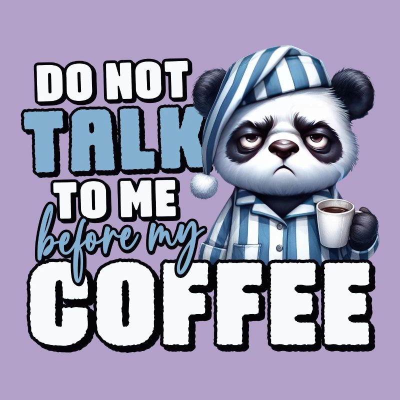 Grumpy panda bear with coffee