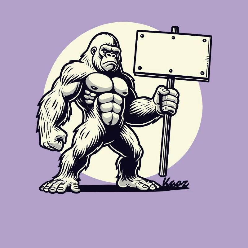 Strong gorilla with a blank shield: Your text here!