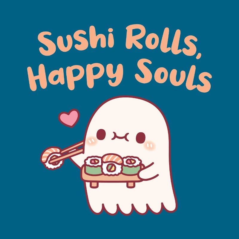Mignons Ghost Sushi Rolls Âmes Heureuses Drôles