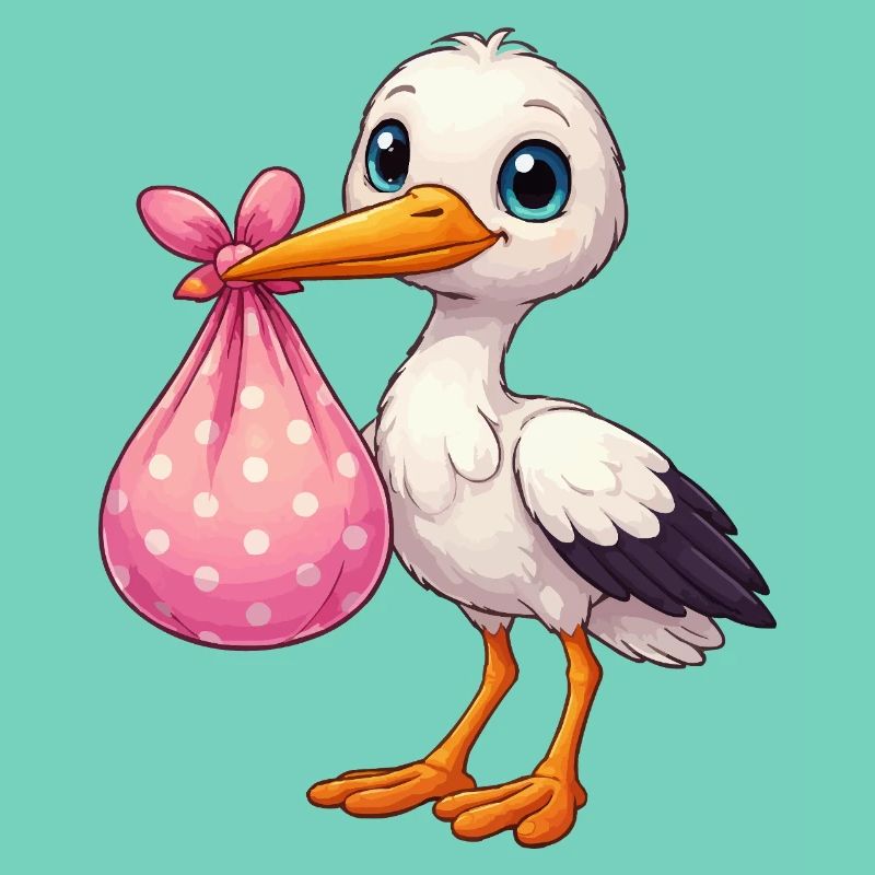 Cuddly pelican with pink bundle