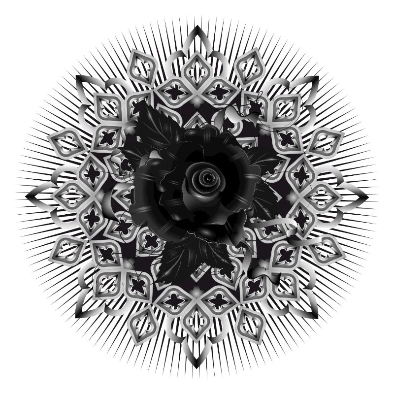 Gothic rosette ornament with black rose