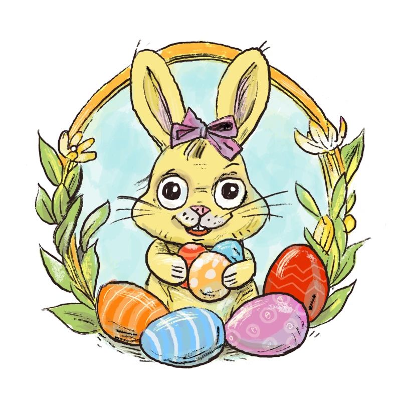 Lapin de Pâques avec œufs colorés