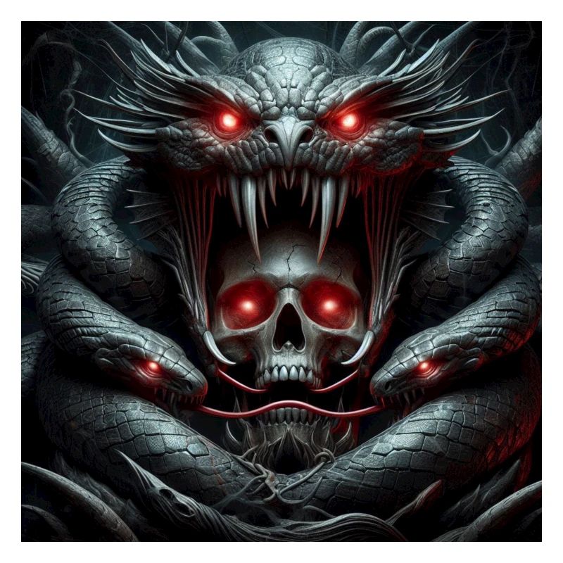 Skull devoured by snakes