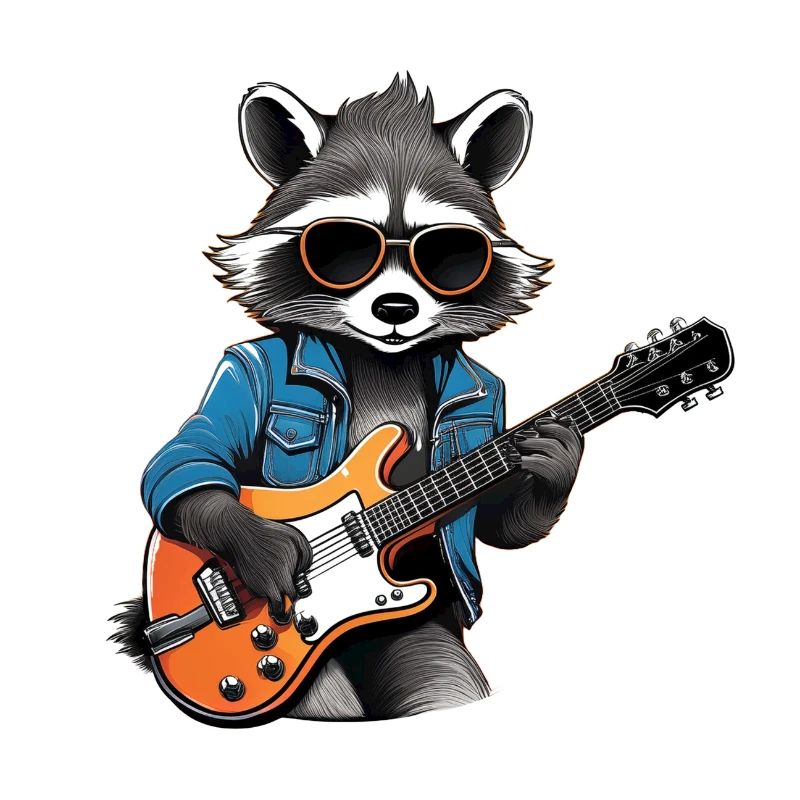 Stylischer Waschbär mit E-Gitarre