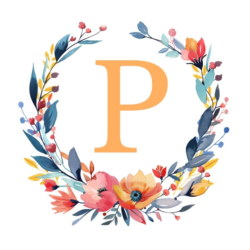 P Monogramm, Blumen-Kranz, personalisierbar