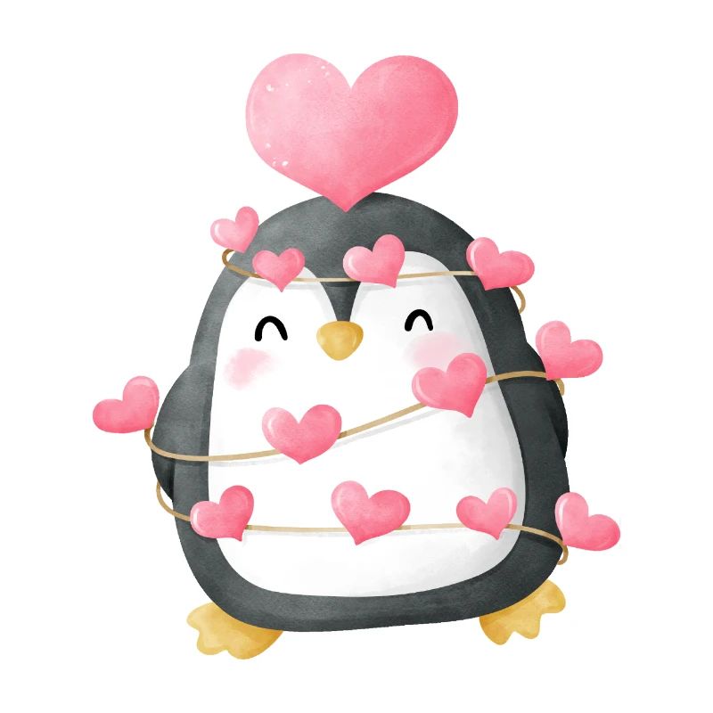 Pingouin affectueux avec décoration de cœur