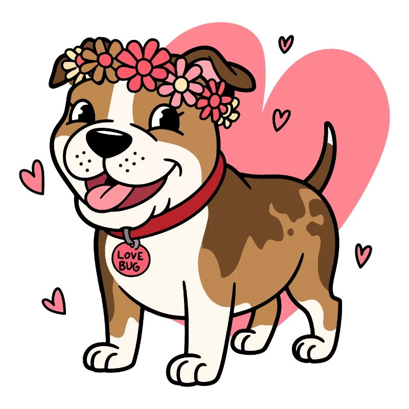 Cute Pitbull Love Bug with Floral Crown