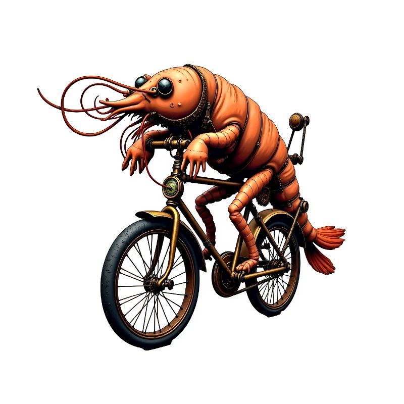 Steampunk shrimp on motorcycle