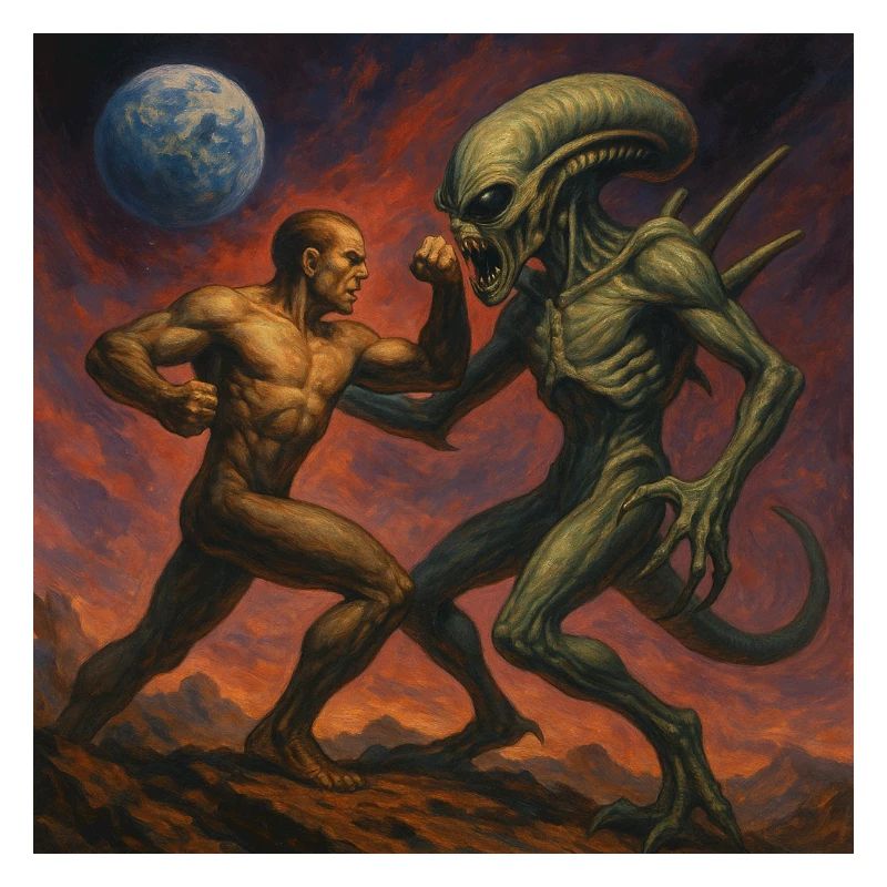 Cosmic Battle Between Man and Alien