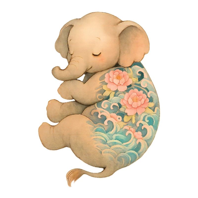Schwebender Elefant mit Tinte – Frieden in Pastell