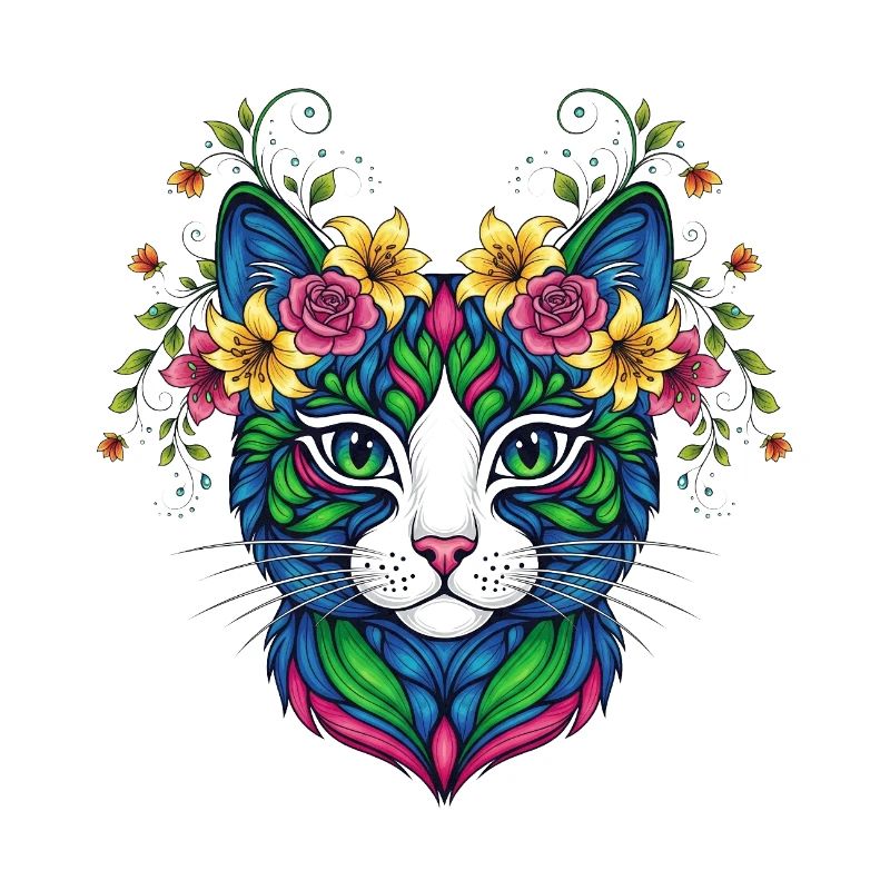 Katze mit Blumen
