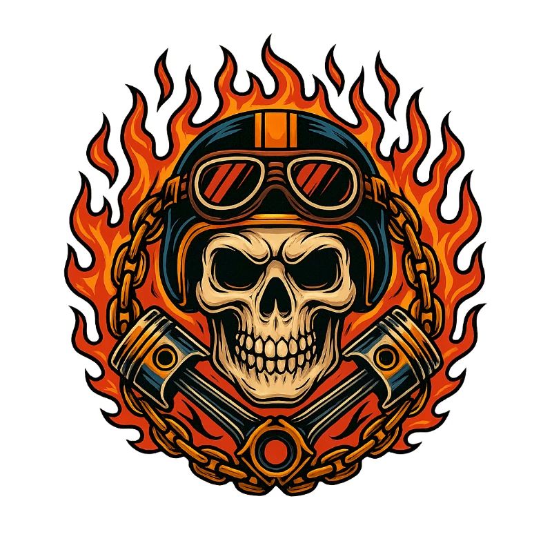 Fire & Flames Design Motorcycle Skull