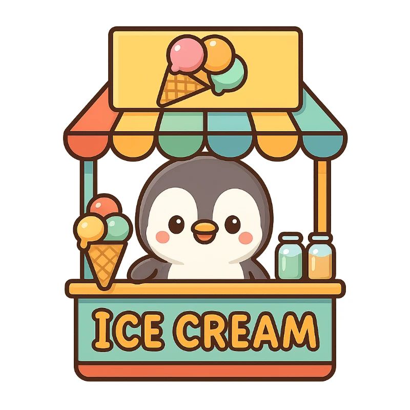 Der kleine Pinguin verkauft Eis