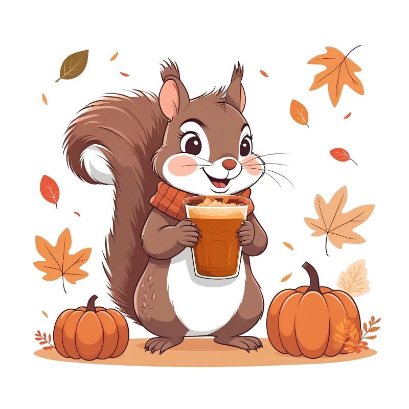 Süßes Eichhörnchen mit Pumpkin spice Latte Herbst 