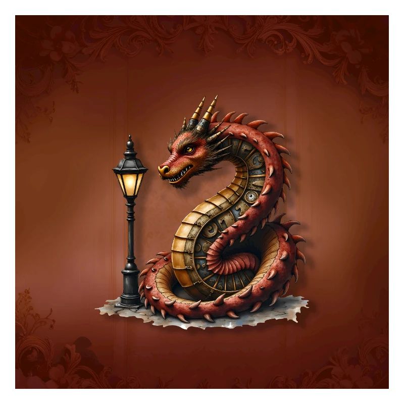 Dragon steampunk avec lampadaire