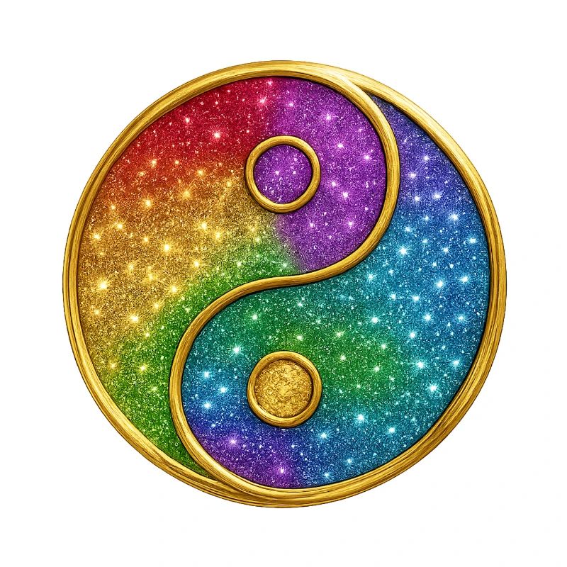 Regenbogen-Yin-Yang mit funkelnden Sternen