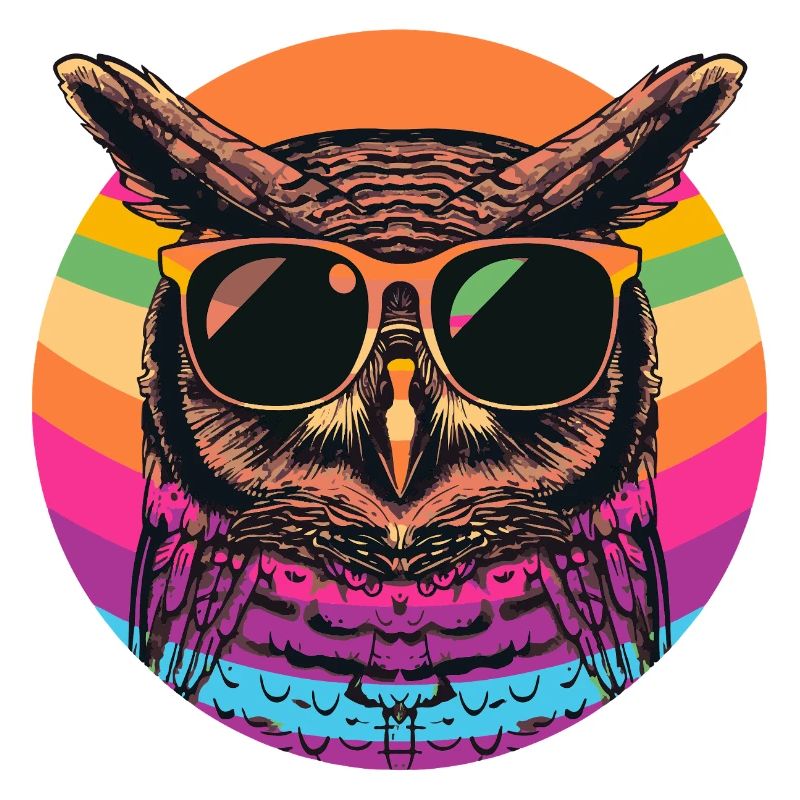 Bunte Retro Eule mit Sonnenbrille