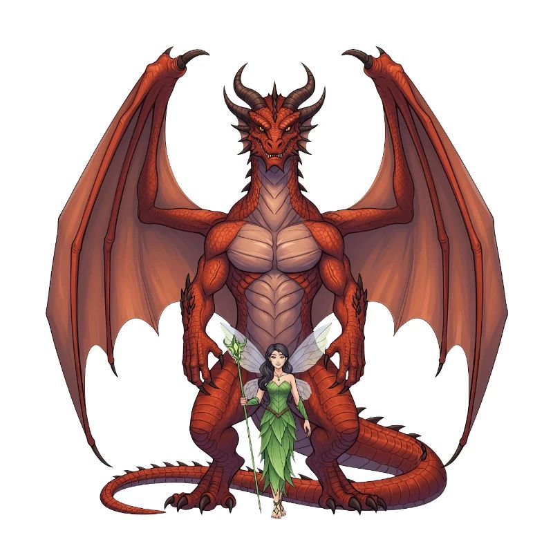 Karmesinroter Drache und Waldfee