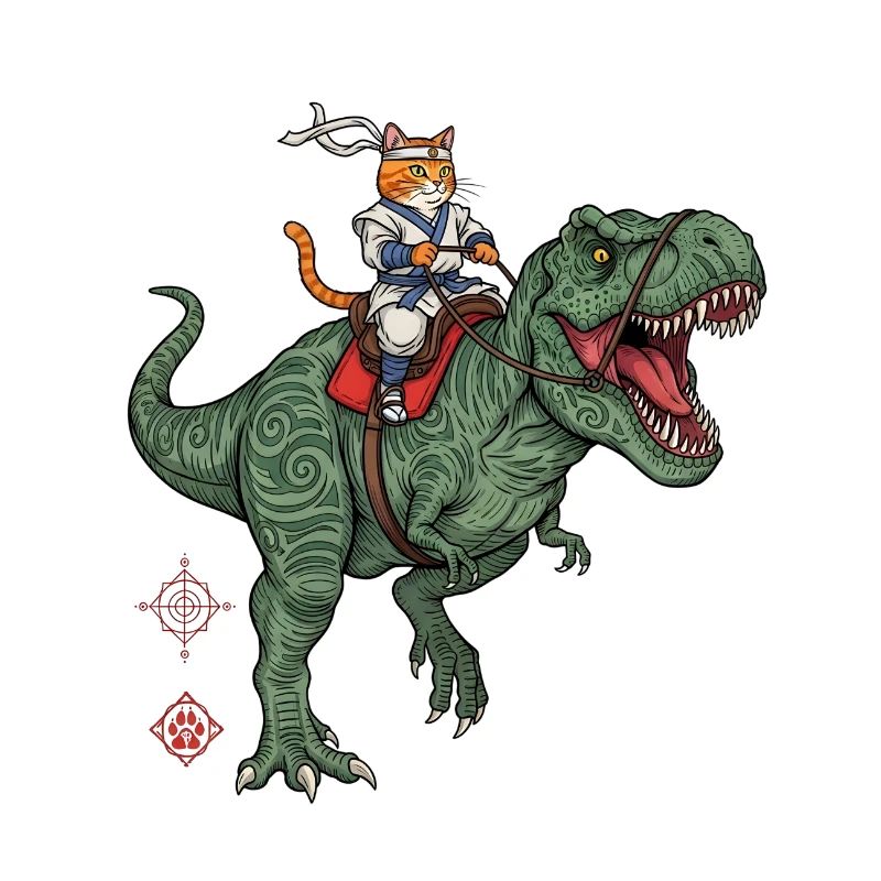 Katzenritter auf Dinosaurier