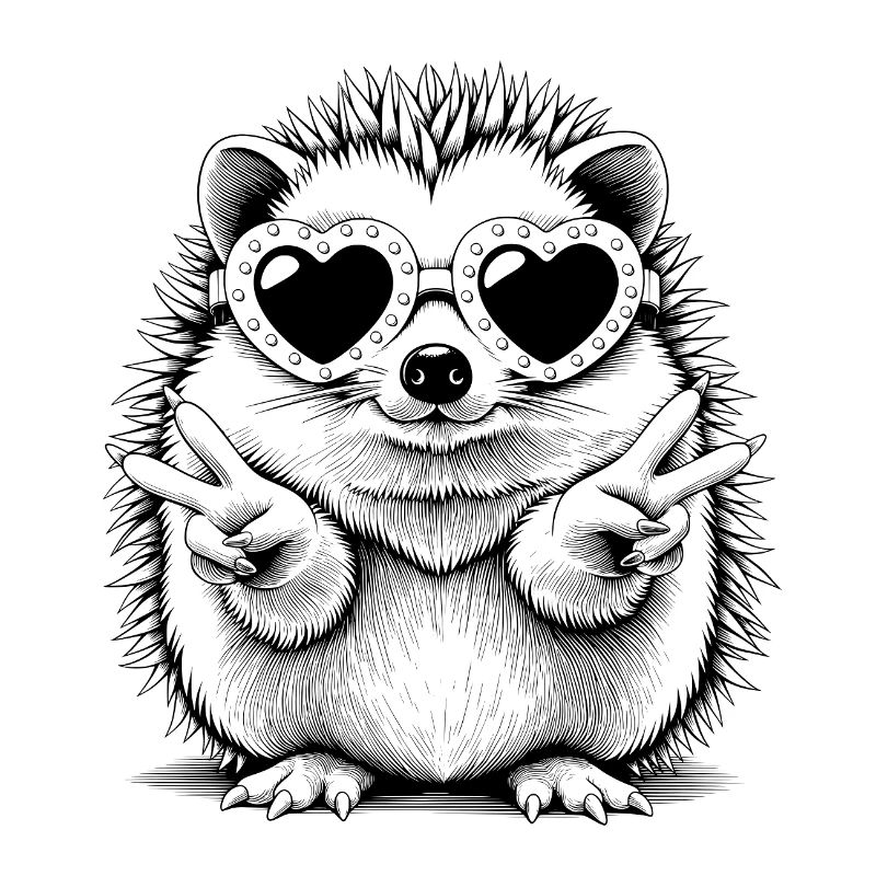 Hérisson cool avec des lunettes en forme de cœur