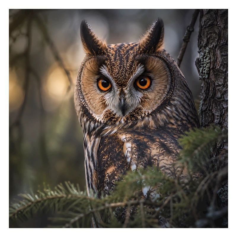 Hibou dans le brouillard forestier