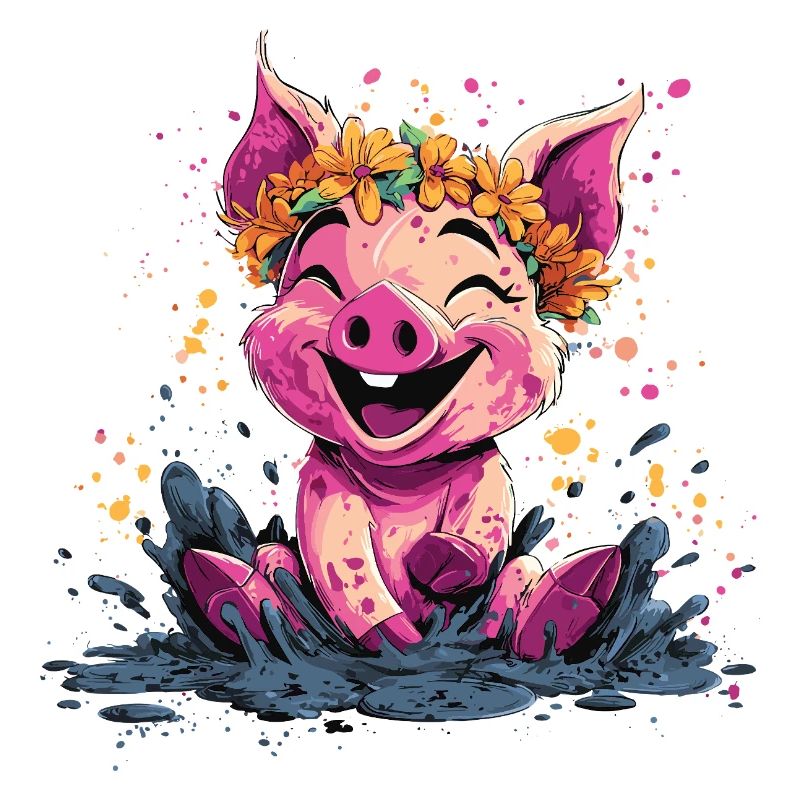 Cochon joyeux avec couronne florale