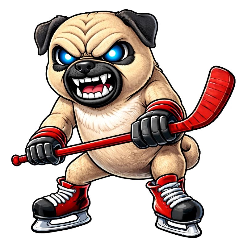 Süßer Mops Eishockeyspieler Cartoon Aggressiver Kä