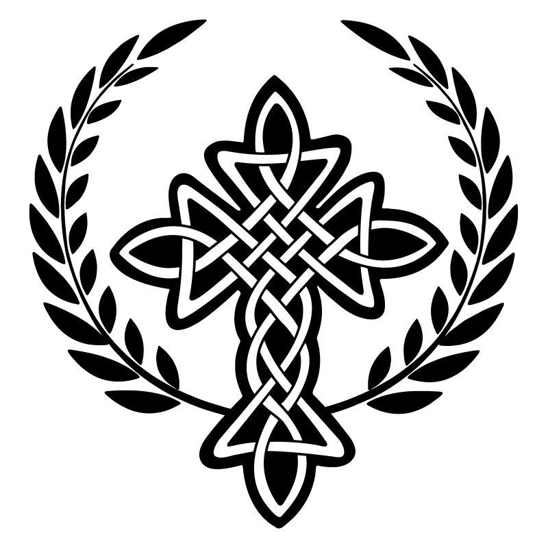 Celtic cross logo in laurel wreath