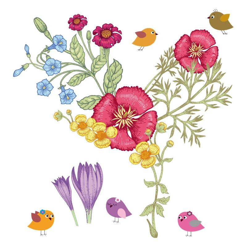 Bouquet de fleurs avec des oiseaux