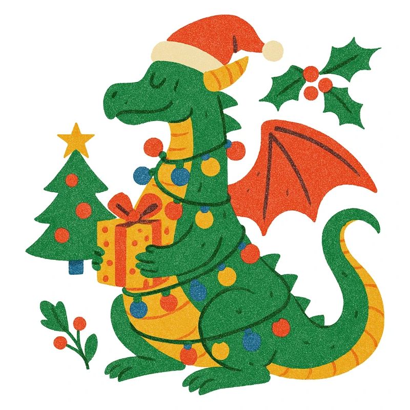 Festlicher Drache mit Geschenken