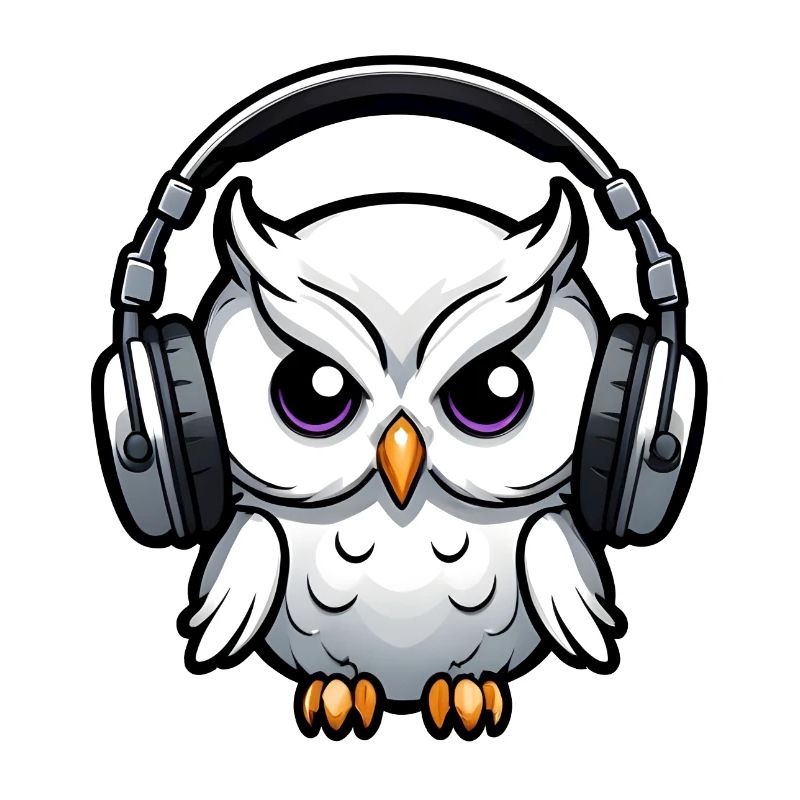 weiße Eule mit Kopfhörern