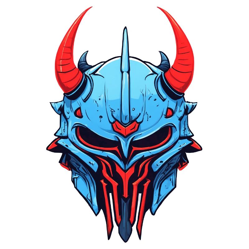 Blauer Dämonenhelm mit roten Hörnern
