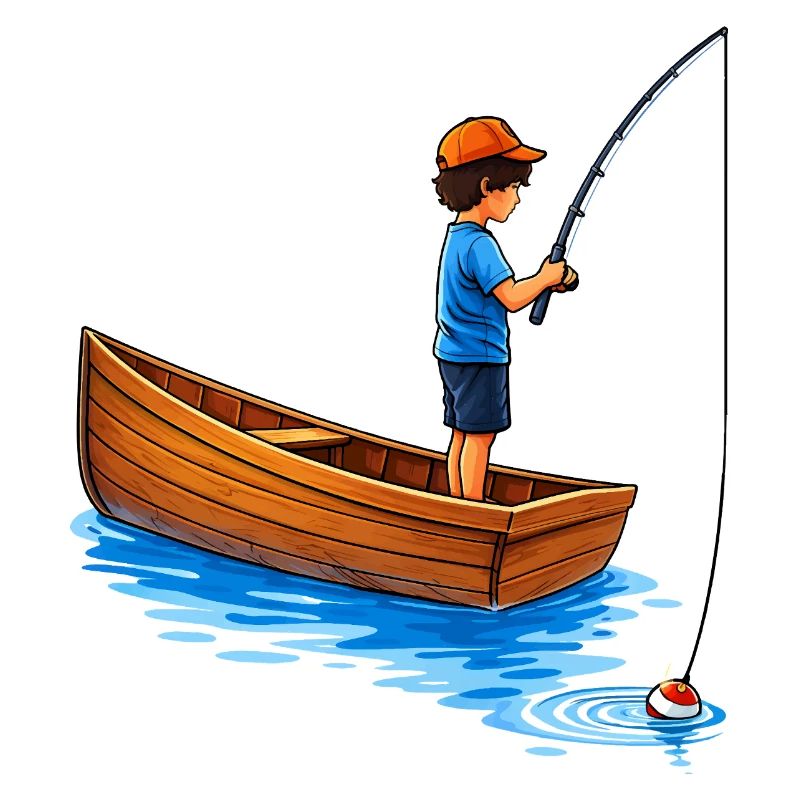 Illustration de garçon pêchant en bateau