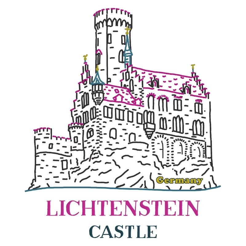 Lichtenstein Castle, Germany, Hand Drawing