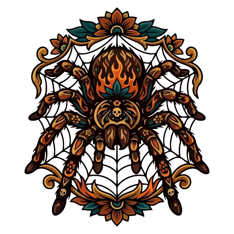 Tarantula Fire Flames Spider Web Pattern Motif