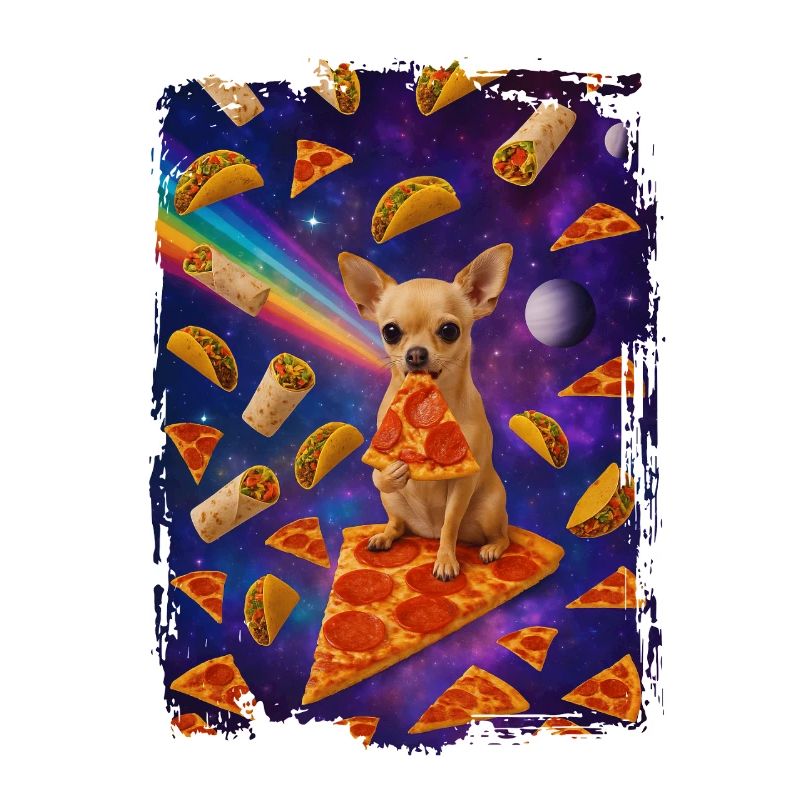 Nourriture spatiale avec chien et pizza