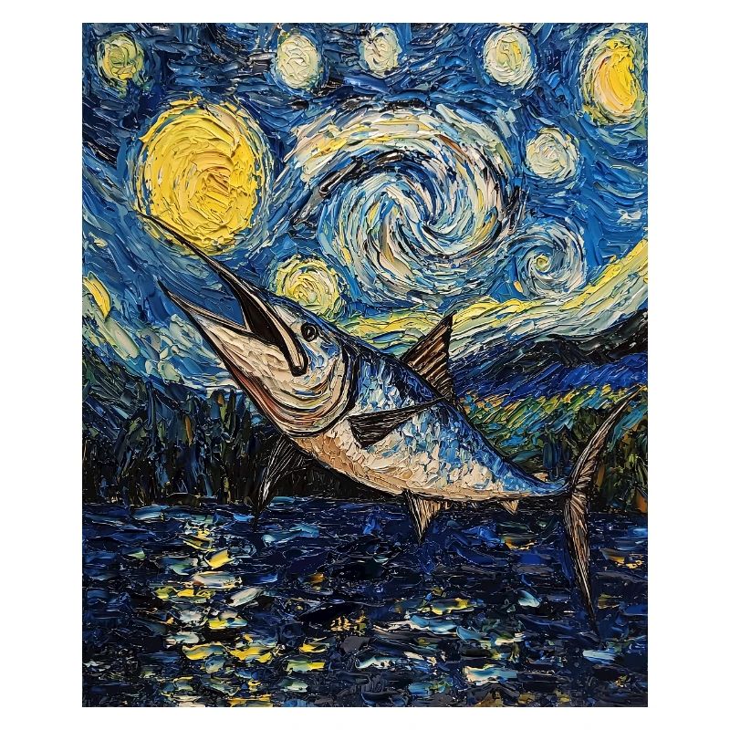 Blue Marlin Fish Van Gogh Style Starry