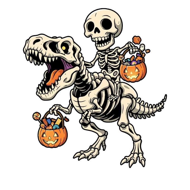 Skeleton Riding Skeleton T-Rex Halloween Dinosaur